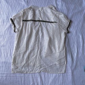Vintage Y2k Bead Embellished White Shirt Top