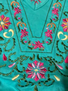 Cyan Embroidery Top