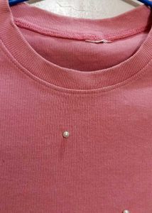 Pink Ribbed Pearl Top