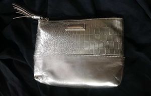 Gold Croc-embossed Metallic Zipper Pouch