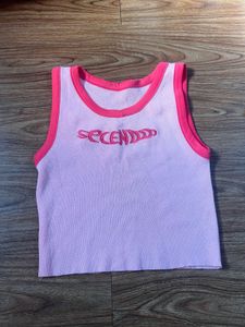 Pink Embroidered Cropped Tank Top