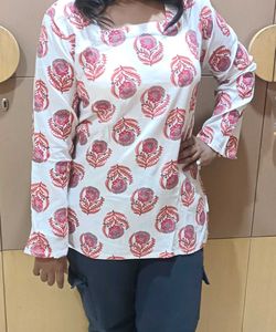 Jaipuri Style White Tunic Top