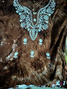 Brown Tie-Dye Embroidered Top