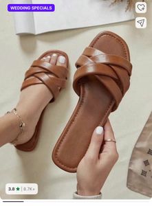 Stylish Brown Strappy Slides