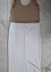White Pencil Skirt with beige top coord set