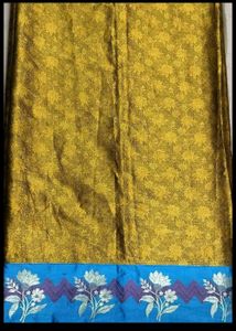 Unused Golden Colour Saree With Blue Border