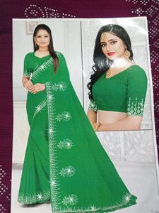 Trending Stone Work Sarees With Running Blouse