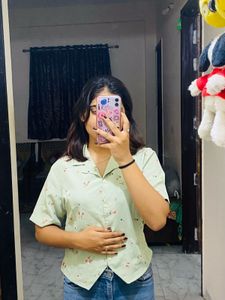 Light green crop half sleeve shirt