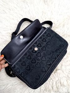 Auth Moschino Black Leather Messenger Bag