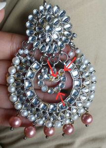 Kundan Studded rosegold Chandbali Earrings