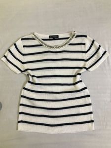 Striped Tee with Pearl Detail Bust 36