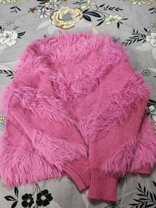 Pink Faux Fur Cropped Sweater