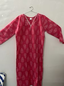 Pink Full Length Cotton Kurti
