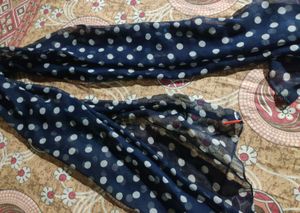 Blue Dupatta With White Polka Dots💙