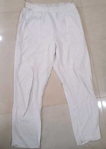 White Cotton Ethnic Ankle Pants With Pocket