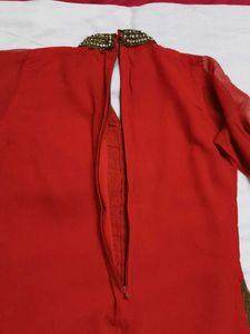 Women Red Georgette Zari Stone Festive Kurta