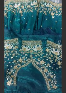 Mid Green color Hand Embroidery work Lehenga