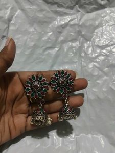 Antique Earrings With Red And Green Stones
