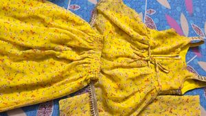 Yellow Floral Mirror Trim Suit Set