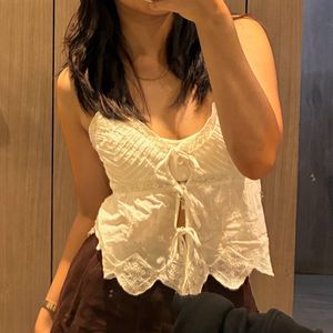 Lace Trim Tie-Front Cami Top