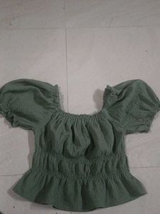 Sage Green Smocked Puff Sleeve Top