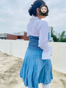 Denim Top With Shiffon White Sleeves