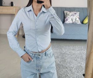 Light Blue Crop Top Shirt