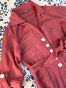 Rust Buttoned Jumpsuit With Belt