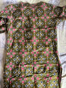 Olive Cotton Kurta With Kalankari Print