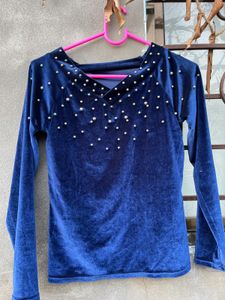 Blue Velvet Beaded Top