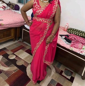 Beautiful Saree With Stiched Blouse And Jacket