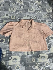 Peach Textured Puff Sleeve Top