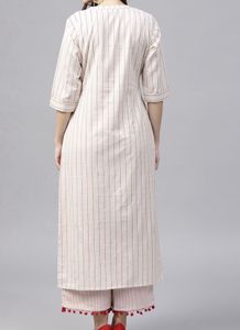 Beige Red Checked Kurta With Palazzos