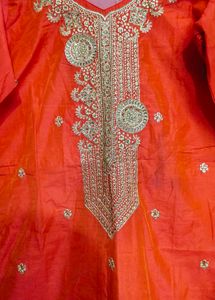Orange Embroidered Kurti