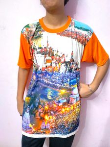 Bhagwa Colour T-shirt With Haridwar Scene 😍