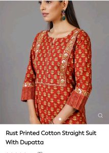 LIBAS Red Printed Kurta Palazzo Dupatta Set