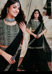 Party Wear Wrap Saree With Sharara