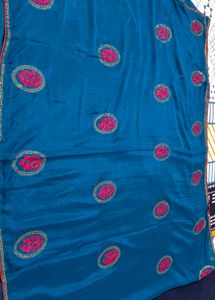 Partywear Blue Crepe Embellished Embroidered Saree