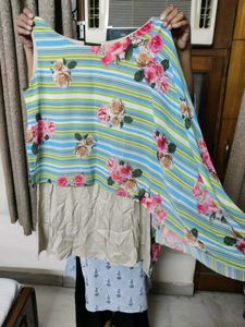 Floral Striped Asymmetric Top