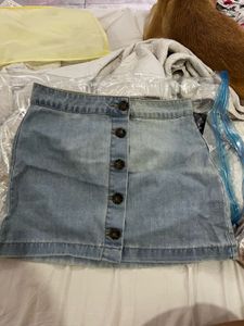 Denim Button-Front Skirt