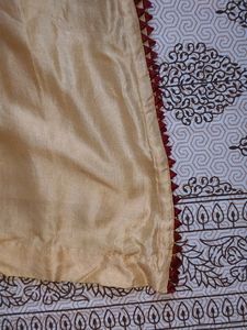 Silk Suit With Maroon Dupatta With Golden Lace
