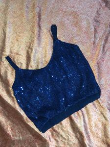 Sparkly Navy Blue Crop Top
