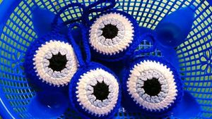 crochet evil eye keychain