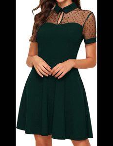 Green Polka Dot Sheer Panel Fit & Flare Dress
