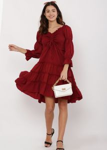 Burgundy Ruffled Mini Dress