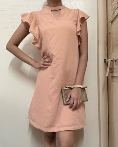 Peach Ruffle Sleeve Dress