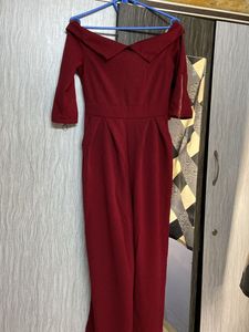 Burgundy Off-Shoulder Jumpsuit