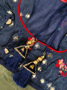 Navy &amp; Red Lehenga Set