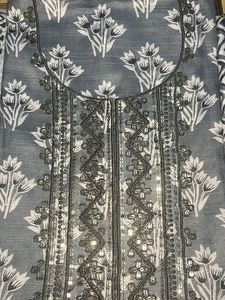 Slub Cotton Fix Price Gray Floral Embroidered Kurt