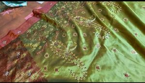 Elegant Olive Green Embroidered Saree